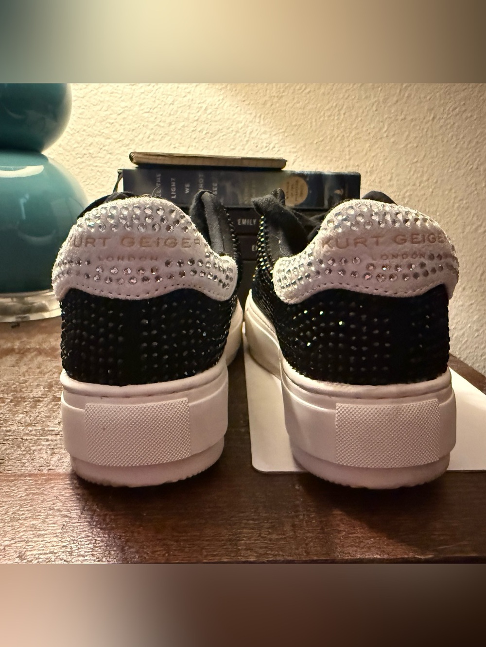 Kurt Geiger Black and White Crystal Embellished Platform Sneakers